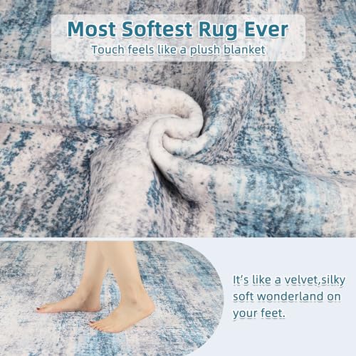 Dripex Abstract Contemporary Area Rugs, Coastal Blue Fluffy Rug Big Carpet for Bedroom Living Room Kid Room, Washable Large Area Rug Floor Mats for Home High Traffic Area, Non-slip & Durable/7'6"x9'6" - Image 3