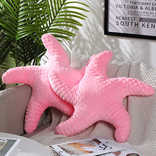 Image of Fumete Starfish Pillows Beach Coastal Room Decor Ocean Themed Star Shaped Throw 20'' Cute Pillows Starfish Stuffed Animal Plush for Bedroom Living Room Sofa Couch(Pink,2 Pcs)
