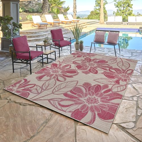 Gertmenian Indoor Outdoor Casual Area Rug - 9x13 Extra Large, Fade Resistant, Ideal for High Traffic in Living Room, Bedroom, Patio - Woodbury Floral, Fushia, 28808
