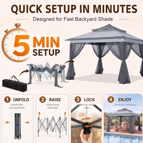 Image of MASTERCANOPY 11x11 ft Pop Up Gazebo with Netting Screen Walls, Dark Gray