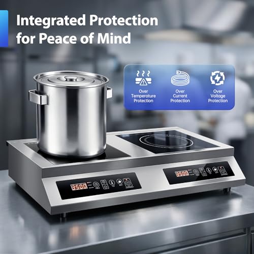 Image of Commercial Double Induction Cooktop 7000W, Dual Burner Countertop Stove with 10 Temperature & Power Levels, 4-Hour Timer,100% Copper Coil, Fit All Cookware for Home Kitchen Restaurant Catering