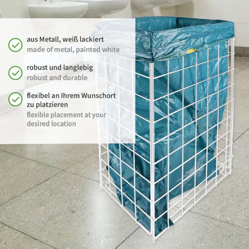 1 Stück Hygoclean Gitterkorb für Müllsäcke, 60 l | Metall, Karton, weiß, L: 40cm, B: 25cm, H: 62cm, V: 60l, Drahtgitter-Abfallbehälter, Gitter-Abfallkorb für Müllbeutel, Metallgitterkorb, Sammelkorb