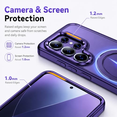 Image of DIZORO TPU Magnetic 360 Ring Stand Case Fit Compatible with Samsung Galaxy S26 Ultra Case, Compatible with MagSafe & Wireless Charging,Military Grade Drop Tested,Translucent Kick Back Cover (Deep)