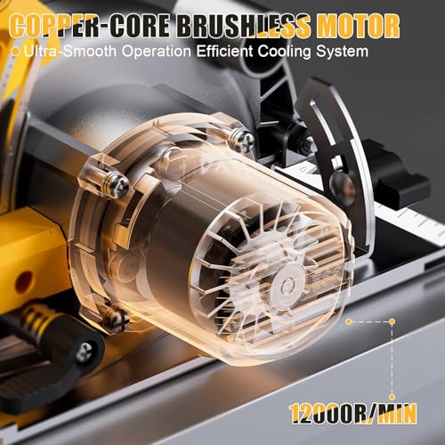 5.5" Cordless Circular Saw Compatible with Dewalt 18V/20V Battery, Brushless 12000RPM Compact Circular Saw with 2 Saw Blades, Max Cutting Depth 1.3" and 1.9",45°and 90° Bevel Cutting Angle (Tool Only) by F FINEC - Image 3