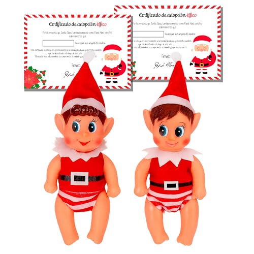 ELISA BOTELLA Elves Behavin' Badly - Pack de 2 Elfos bebés Navideños con Certificados de Adopción, Muñecos de Navidad, Bebe Elfo Travieso, Elfo bebé Navidad, Chico y Chica