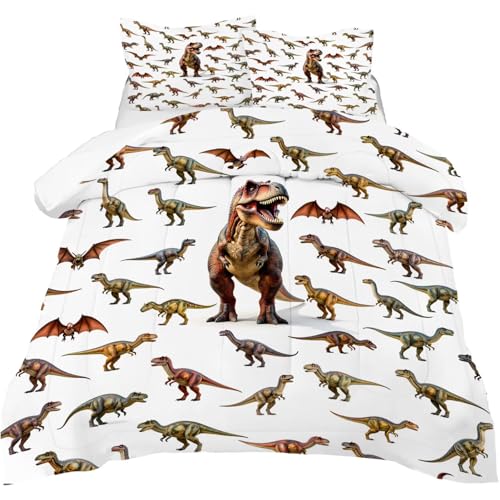 Image of Dinosaur Comforter Set Twin Size 3D Dino Bedding Sets for Boys Girls Kids Teens Bedroom Decor Dinosaur Animal Print Quilt 1 Comforter 1 Pillowcase