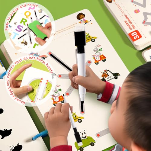 Image of PATPAT Toddler Drawing Notebook, Magic Book for Kids 2-5 Years with 96 Sheet Preschool Sank Magic Practice Copy Book for Kids with Dry Erase Pen & Sponge Erase, Practice Letters, Numbers & Lines