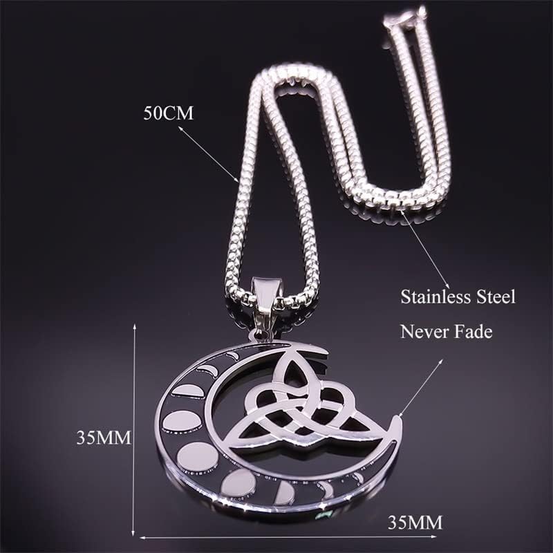 Miniatura 6 de Witch Moon Crescent Triquetra Knot Symbol Necklace Stainless Steel Celtic Knot Necklaces Jewelry Collar Acero Inoxidable