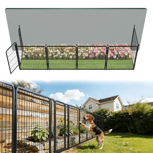 Image of FXW Garden Fence Outdoor for the Yard - 32in(H) x 13.6ft(L) Heavy Duty Metal Animal Barrier for Dog, No Dig Decorative Dog Fence, 6 Panels, Black