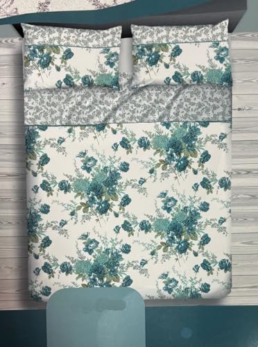 Corredocasa Completo Letto Lenzuola in Pile Coral Soffice Caldo Top QUALITA'- Set Sotto Sopra e Federe Fantasia Super Extra Morbido per un Caldo Inverno - Matrimoniale, Fiori Verde Smeraldo