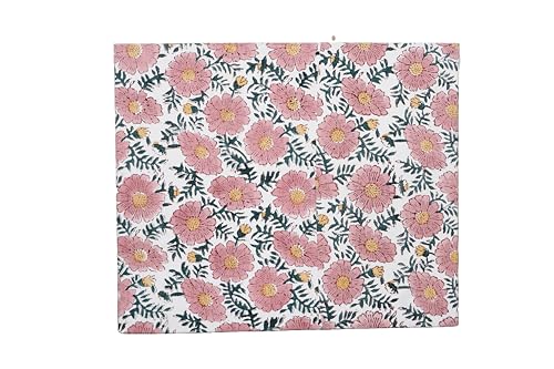 Image of 3.3 Gallon Cotton Hand Block Printed Paper Waste Basket |Small Decorative Trash Can for Housewarming Gifts in Living Room, Bedroom, Bathroom | Eco-Friendly, Plastic-Free (1, Green Pink Sun FLOWAR)