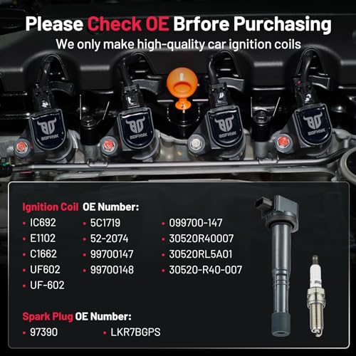 Image of BDFHYK Ignition Coil UF602 and Spark Plug 97390 for Honda Accord 2008-2012