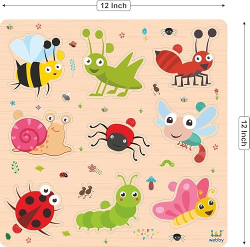 Image of Webby Wooden Insects Montessori Educational Pre-School Puzzle Board Toy For Boys And Girls, Kid