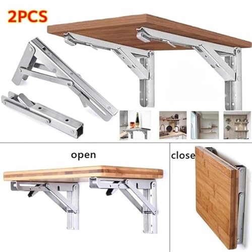 Folding Shelf Bracket - Bench Table Folding Shelf or Bracket, Max. Load 330lbs (Long Release Handle), (Sold in Pairs)