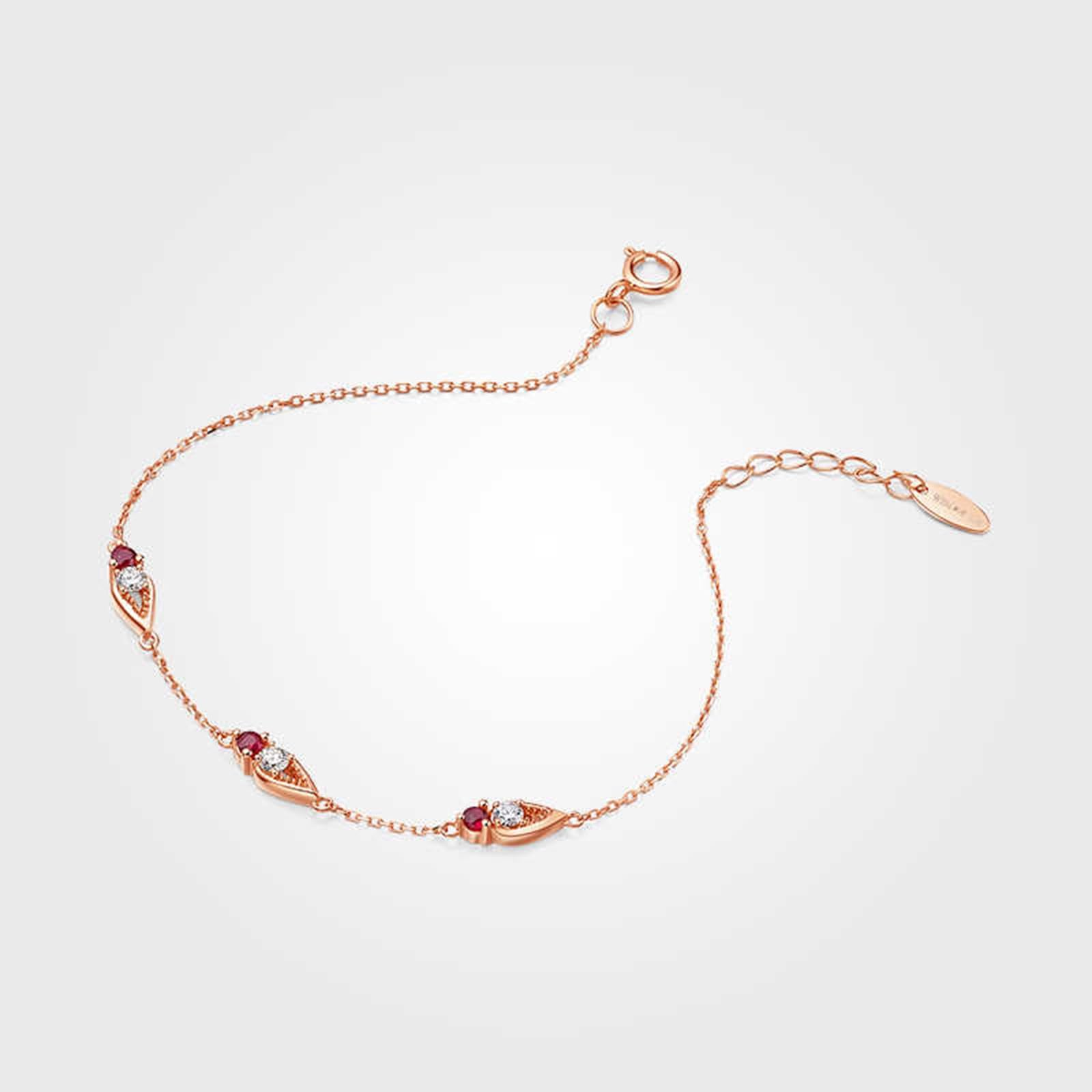 Pulseras de la amistad de oro rosa, rubí de 0,15 quilates, diamantes de 0,14 quilates, pulseras de la amistad para mujer