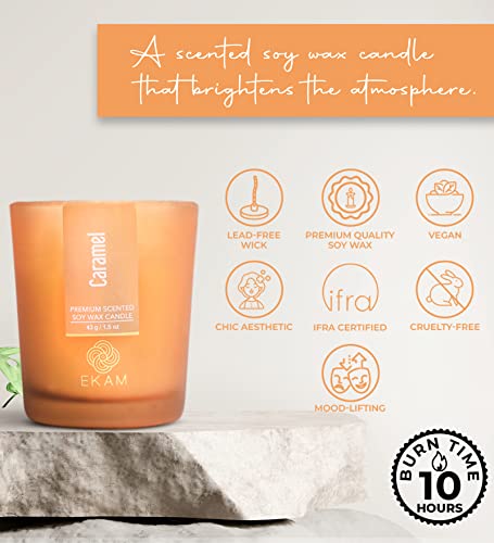 Image of EKAM Caramel Votive Soy Wax Scented Candle, 40 Grams, 10 Hours Burn Time| Long Lasting Premium Candles | Ideal for Home Decor | Gifting & Aromatherapy (Pack of 12)