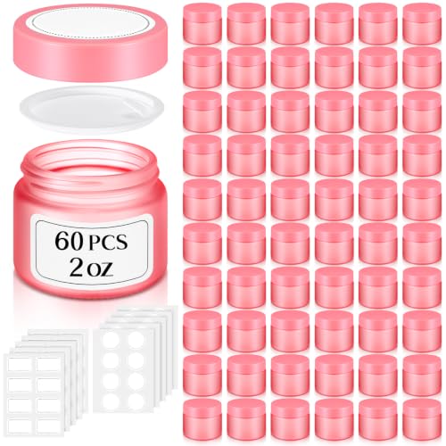 Image of Layhit 60 Pcs 2 oz Glass Jars with Lids Airtight Jars Bulk,Pink | Empty, Airtight, Leakproof, Reusable, Small Jar with Blank Labels & Liners Lids, Travel Jars for Cream, Lotions, Candle