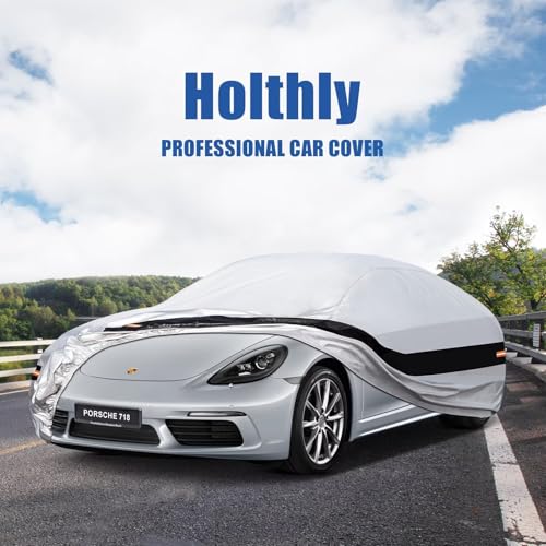Image of 10 Layers Car Cover Custom Fit for Porsche 718, Boxster, Cayman (1996-2026), Waterproof All Weather for Automobiles, Outdoor Full Cover Sun Dust Rain Protection with Cotton. Silver