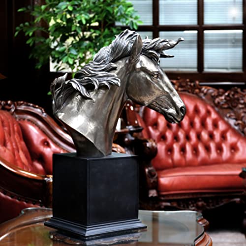 Estatua grande busto cabeza de caballo 65 cm efecto bronce miniatura 2