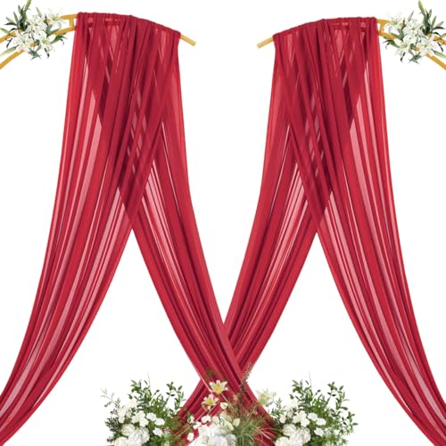 Image of MLMC Red Wedding Arch Draping Fabric 1 Panel 29 inch x 20 FT Extra Long Gauze Drapes Sheer Backdrop Curtains 6.6 Yards Airy Outdoor Drapery Panels for Wedding Baby Shower Birthday Decor