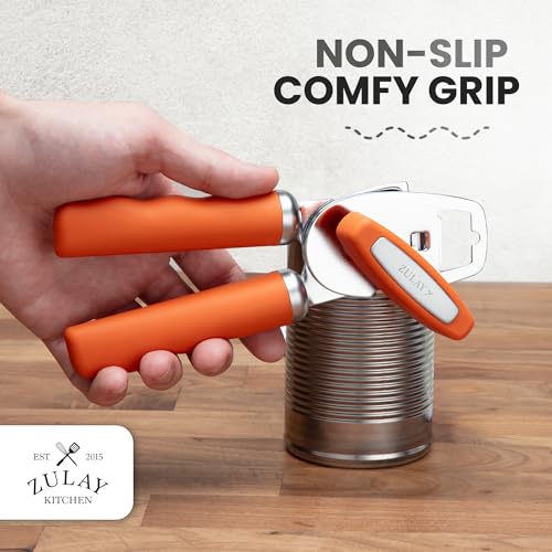 Image of Zulay Kitchen Manual Can Opener Heavy Duty Patented Stainless Steel, Orange