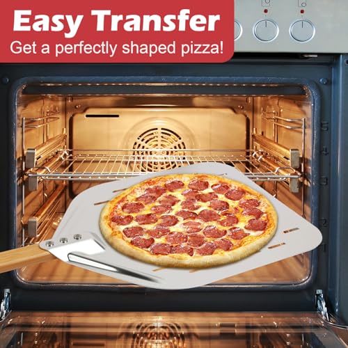 Pizzaschieber Perforiert, Silbrig 12 Zoll Pizzaschieber 39,5 * 30 cm, Pizza Schieber Aluminiumlegierung Pizzaschaufel, Profi Pizzaschaufel mit Großer Fläche & Abnehmbaren 3