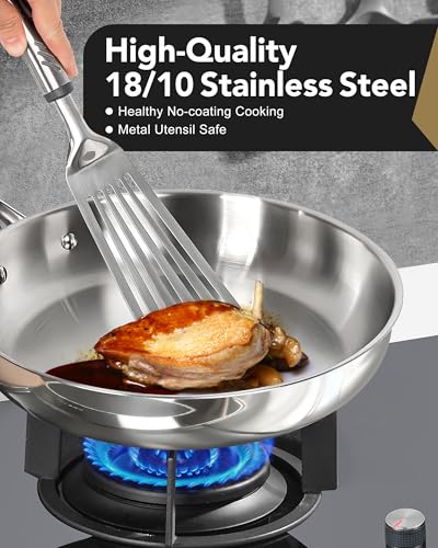 MICHELANGELO 20cm Stainless Steel Frying Pan, Small Skillet with Triply Base, Stainless Steel Pan with Ergonomic Handle, Induction Compatible - Image 3