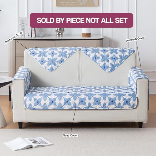 Image of House of Quirk 'Mughal Series' Printed Quilted Sofa Cover for 1 /2 /3 /4 Seater - Anti-Slip, Washable Couch Protector Slipcover (Three Seater, Indigo Motif, 80x180 cm)
