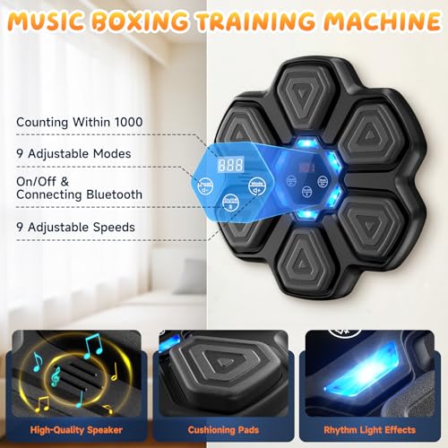 Image of TGLLM Music Boxing Machine, Interactive Punching Trainer with Boxing Gloves, Large Size Wall Mounted Electronic Boxing Target for Adult Kids, 9 Modes & 9 Speeds
