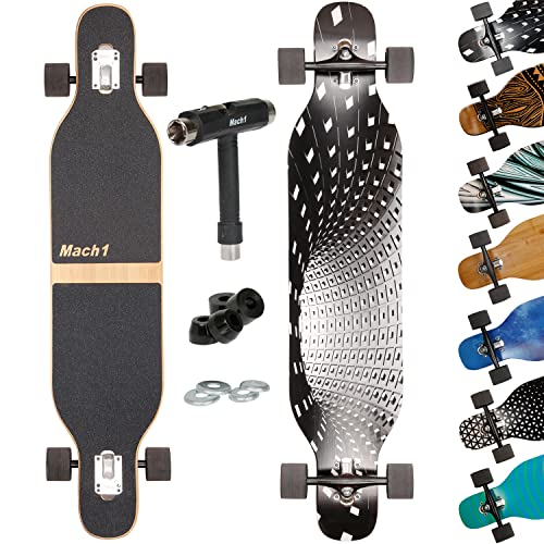 Mach1 Bambus Longboard mit Keramik Kugellager + T-Tool - Skateboard Drop Through Cruiser Komplettboard (Black Hole)