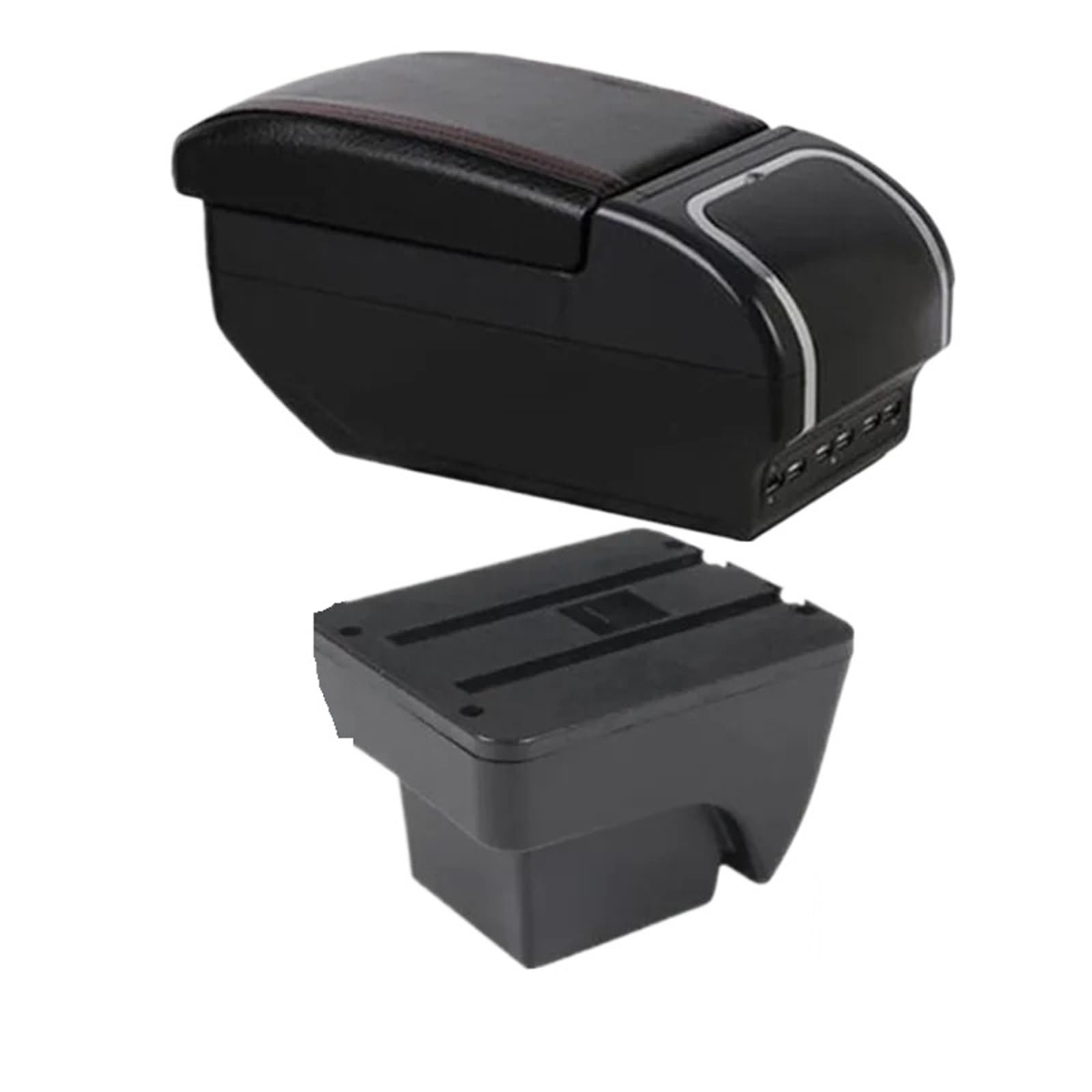 AWGNTQQ Car Armrests For SEAT For ARONA Car Armrest Modification Multifunctional Double-layer Storage Box With USB Charging Accessori(E red line 9USB)