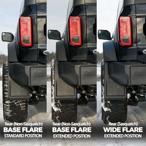 Image of IAG Trail Shield Adjustable Front & Rear Mud Flaps for Ford Bronco 2021+ | Made in USA, patented left-to-right fit for wider tires, no drill, protects doors, rockers and paint, not Raptor or Sport