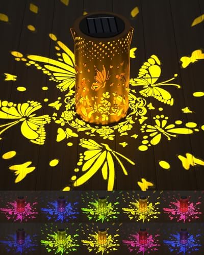 Solar Lanterns Outdoor Hanging Lights ,Waterproof Solar Table Lamps with RGB Lights,10LED 6 Color Changing Wall Lights with Remote Decoration for Garden, Yard, Patio, Porch, Lawn, Pathway 1Pack