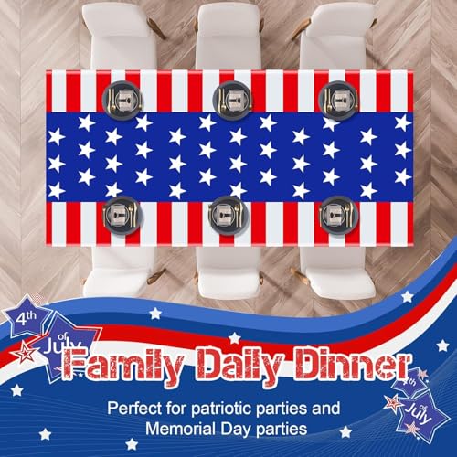 Image of Newwiee 6 Pcs 4th of July Patriotic Tablecloth Disposable American Flag Tablecloth 54x108 Plastic Red White Blue Independence Day Rectangle Table Cover 250th Decoration (Combination)
