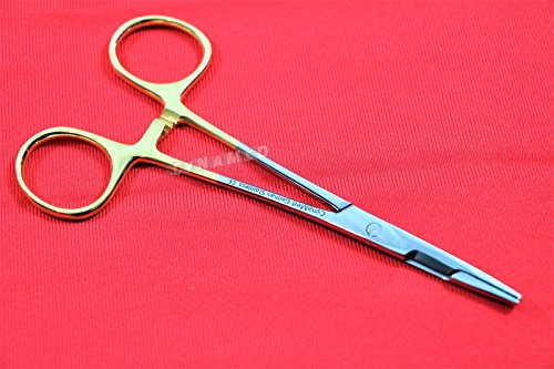 Image of Dental Instrument Olsen Hegar Needle Holder Premium German with Gold Rings Serrated 6.5 inch 16.5cm 1 Piece Cynamed