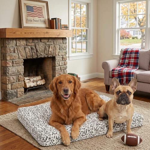 Image of Faux Fur Dog Bed Covers - Ultra Soft Rose Velvet, Removable & Washable, Cozy & Durable,Large Pet Bed Cover Only (No Filling) - Gray, (Leopard Print Black-White, 42 inch L x 28 inch W x 4.5 inch Th)