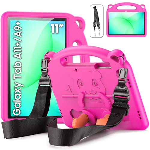 Fini les chutes de la Galaxy Tab A11 Plus : coque enfant antichoc avec bandoulière magenta