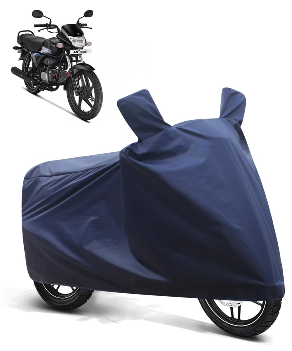 FABTEC Two Wheeler Bike Cover Compatible with Hero HF Deluxe (Blue)