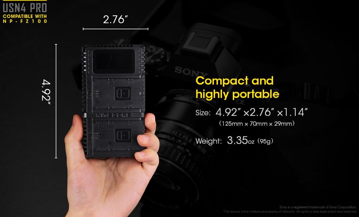 USN4 Pro Digital QuickCharge 2.0 USB Battery Charger Compatible with Sony NP-FZ100 Batteries (USN4 Charger)