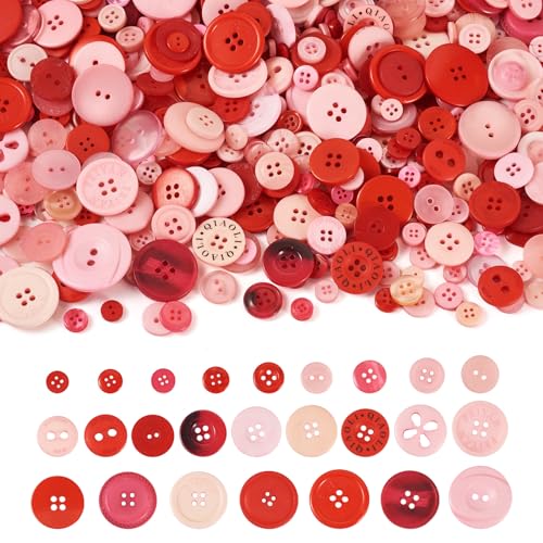 FASHEWELRY Lot de 400-600 boutons en résine de 7-25 mm - Boutons manuels pour couture, artisanat, tricot, crochet, fait main - 2 trous ou 4 trous - Ornement...