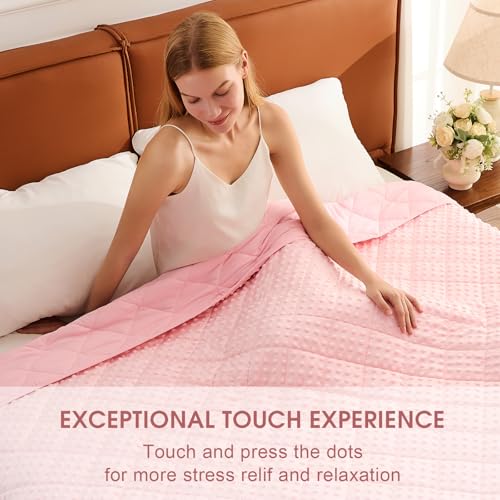 Image of Pink Weighted Blanket for Adults 20lbs, 48 inchx72 inch, Twin Full Size Cooling Minky Heavy Throw Blanket for 180-220lbs, Soft Winter Thick Big Blankets Weighted Comforter Gift for Sleeping