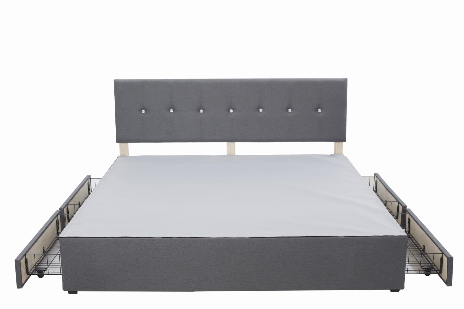 Panana Grey Divan Double Bed Linen Fabric Divan Bed Frame With/without Headboard Storage Drawers (with Crystals Headboard, 4 Drawers, 6FT Super King)