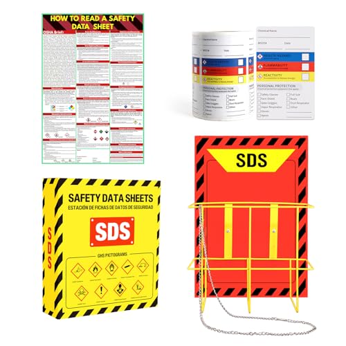 msds sds binder and wall stationyellow heavy duty 3 inch material safety data sheet 3 ring binder with sds wire rack and display signchainmounting hardwaresafety posters and msds labels