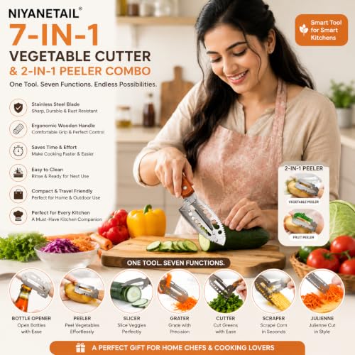 Image of Multi-Functional Stainless Steel Vegetable Peeler with Wooden Handle & Bottle Opener Single Blade Peeler for Fruits & Vegetables Sharp & Easy-Grip Kitchen Tool (7 in !)