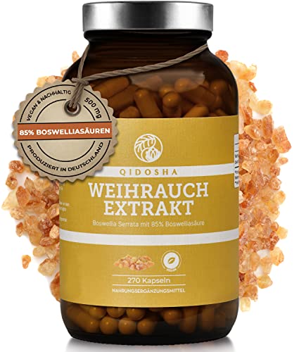QIDOSHA® Boswellia serrata Weihrauchkapseln hochdosiert, 270 Stk/Glas, 85% Boswellia-Säure, 500mg Weihrauch Extrakt/Kapsel, Weihrauch Kapseln hochkonzentriert, hochdosierte Boswellia Weihrauchkapseln Cover