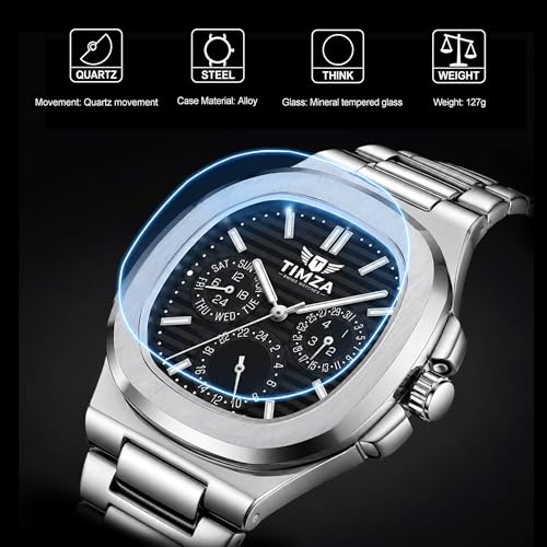 Image of Men's Analog Quartz Watch with Black Dial, Stainless Steel Strap, Date Display, Luminous Hands and Water Resistant Design