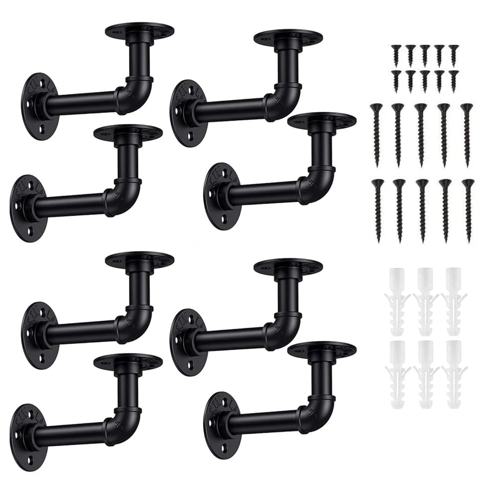 Crozgan 8Pcs Industrial Pipe Brackets Black Wall Pipe Brackets Floating Shelf with Screws and Expansion Bolts for Shelves,Scaffold Board and Home Decoration,Wood Board Bookshelf