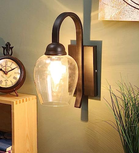 Image of SINOMAN Black Style Wall Light Fixture Wall Sconce with Clear Glass Shade, Elegant Lighting for Entryways, Living Room, Staircases, Bedrooms and Home Decoration (with Bulb)