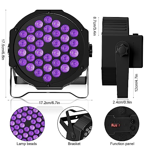 Image of 36LED Black Lights, U`King 72W UV Stage Lights Blacklight with Glow in The Dark Party Supplies by DMX Remote Control for Halloween Stage Lighting (1 Pack)