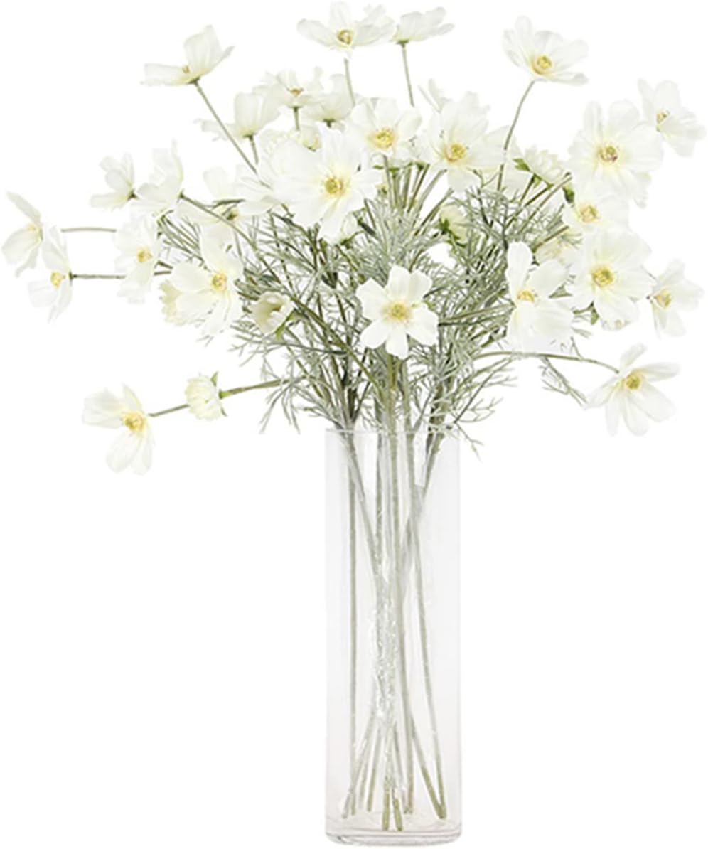 2 Pcs Artificial Fake Flowers Plants Cosmos Silk Flower Arrangements Wedding Bouquets Decorations Plastic Floral Table Centerpieces for Home Kitchen Garden Party Decor Approx 23.6'' High - White